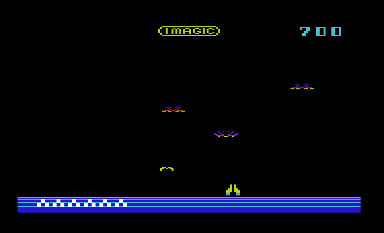 Demon Attack Commodore VIC-20 Screenshot: The smaller demons sometimes try to crash into you...