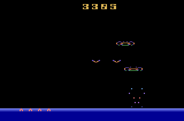 Demon Attack Atari 2600 Screenshot: Crash! I've been hit!