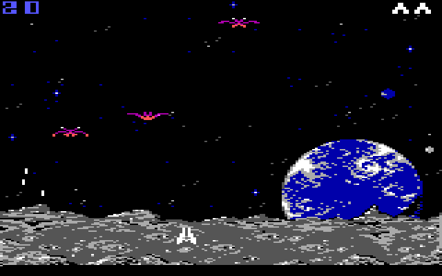 Demon Attack IBM PC/Compatibles Screenshot: Starting the game on the first level.