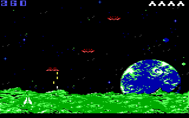 Demon Attack IBM PC/Compatibles Screenshot: Avoid the numerous bombs being dropped by the demons.
