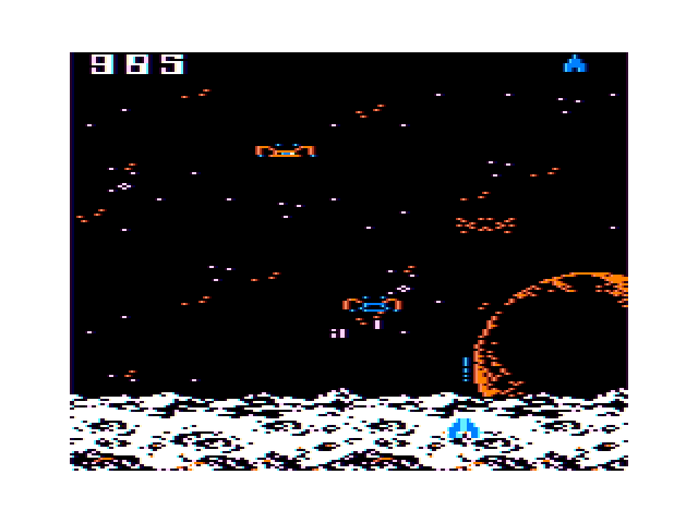Demon Attack TRS-80 Color Computer Screenshot: One demon down, more to go...