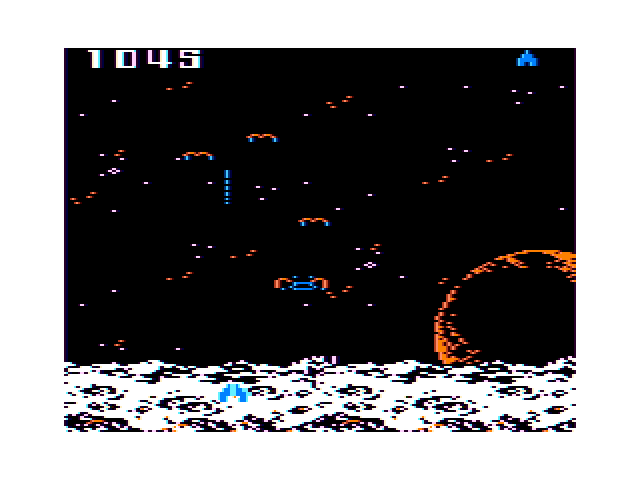Demon Attack TRS-80 Color Computer Screenshot: Attacking some smaller demons...