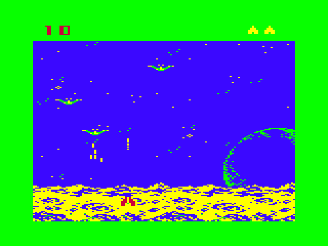 Demon Attack TRS-80 Color Computer Screenshot: Game start (alternate color palette).