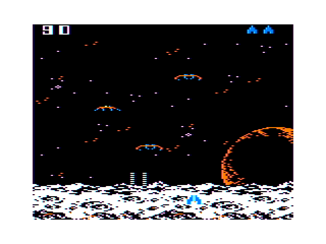Demon Attack TRS-80 Color Computer Screenshot: Each level features different types of demons.