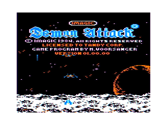 Demon Attack TRS-80 Color Computer Screenshot: Title screen.