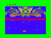Demon Attack for TRS-80 Color Computer - Attempting again to destroy the mothership (alternate color palette).
