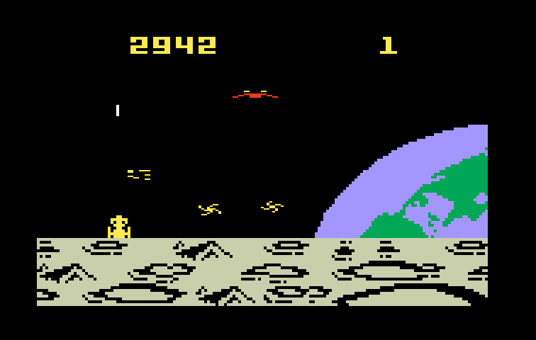 Demon Attack Intellivision Screenshot: The game now repeats, but with increased difficulty.