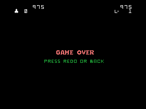 Demon Attack TI-99/4A Screenshot: Game over.