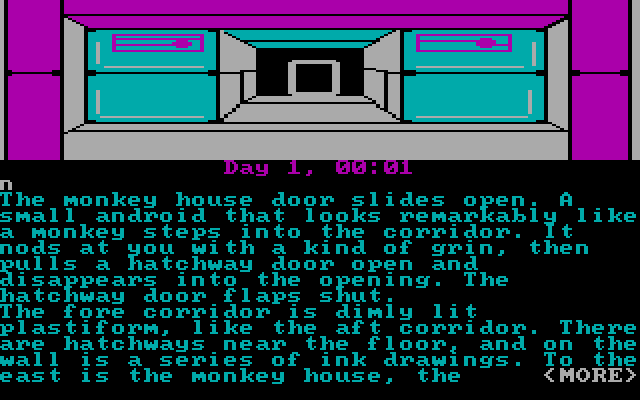 Rendezvous with Rama IBM PC/Compatibles Screenshot: The monkey house door slides open