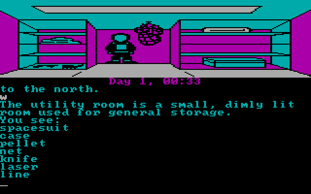 Rendezvous with Rama IBM PC/Compatibles Screenshot: Inside the utility room, an interesting mix of items