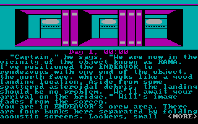 Rendezvous with Rama IBM PC/Compatibles Screenshot: The crew area of the vessel Endeavor