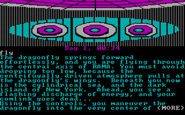 Rendezvous with Rama IBM PC/Compatibles Screenshot: Maneuvering the Dragonfly through Rama