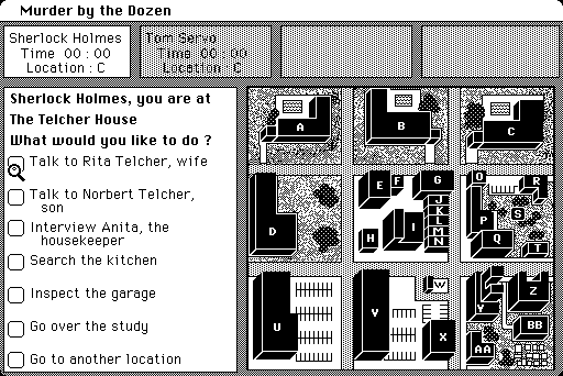 Mystery Master: Murder by the Dozen Macintosh Screenshot: Choose a place to explore...