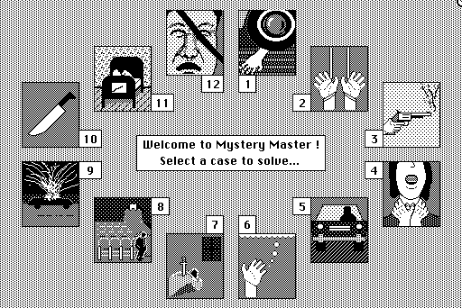 Mystery Master: Murder by the Dozen Macintosh Screenshot: The main menu; choose a mystery!