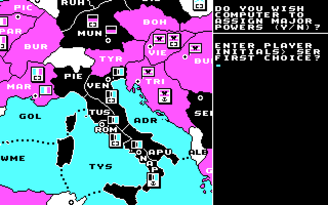 Computer Diplomacy IBM PC/Compatibles Screenshot: Setting up players for a new game.
