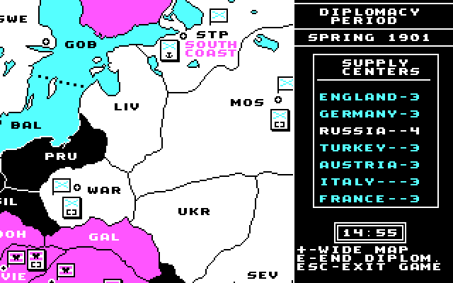 Computer Diplomacy IBM PC/Compatibles Screenshot: The main gameplay menu.