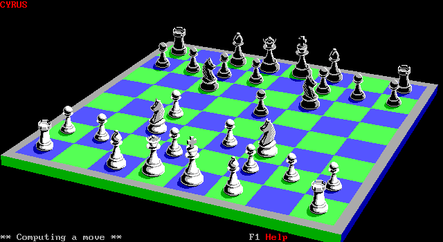 Cyrus IBM PC/Compatibles Screenshot: The computer calculates it's next move...