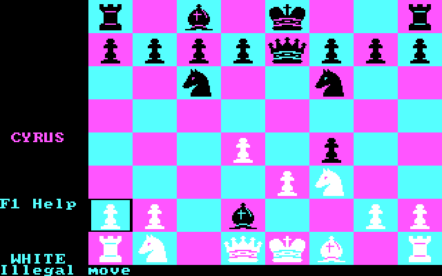 Cyrus IBM PC/Compatibles Screenshot: Oops, I tried to make an illegal move.