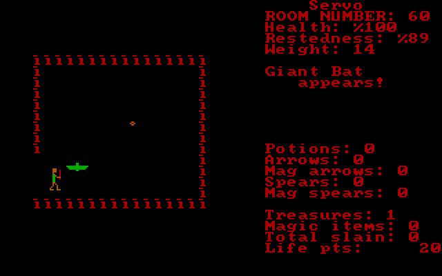 Cavequest IBM PC/Compatibles Screenshot: A giant bat is attacking!
