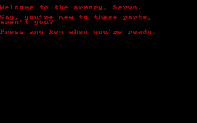 Cavequest IBM PC/Compatibles Screenshot: Welcome to the armory...