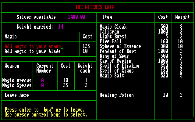 Cavequest IBM PC/Compatibles Screenshot: Welcome to the witches lair.