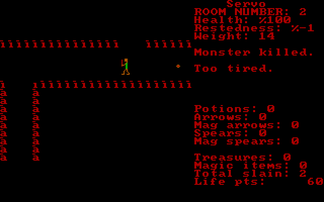 Cavequest IBM PC/Compatibles Screenshot: Monster killed, but I'm too tired to walk...