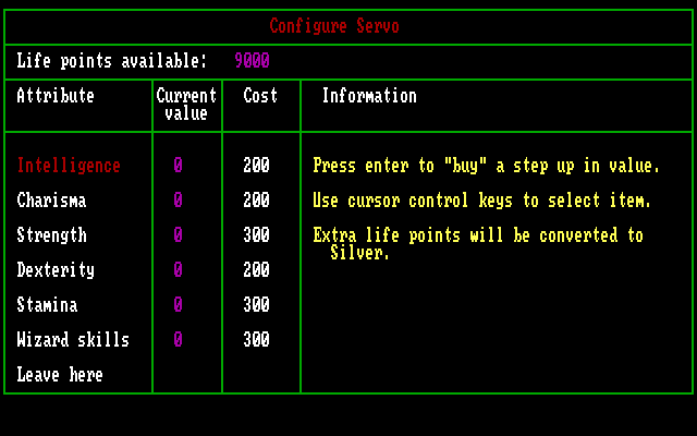 Cavequest IBM PC/Compatibles Screenshot: Character configuration.