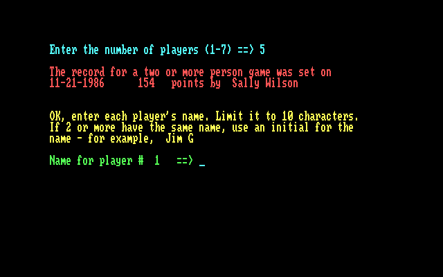 Dr. Ruth's Computer Game of Good Sex IBM PC/Compatibles Screenshot: Setting up players for a new game.