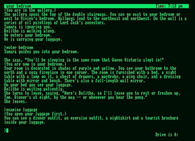 Moonmist Amstrad PCW Screenshot: Heading off to my room...