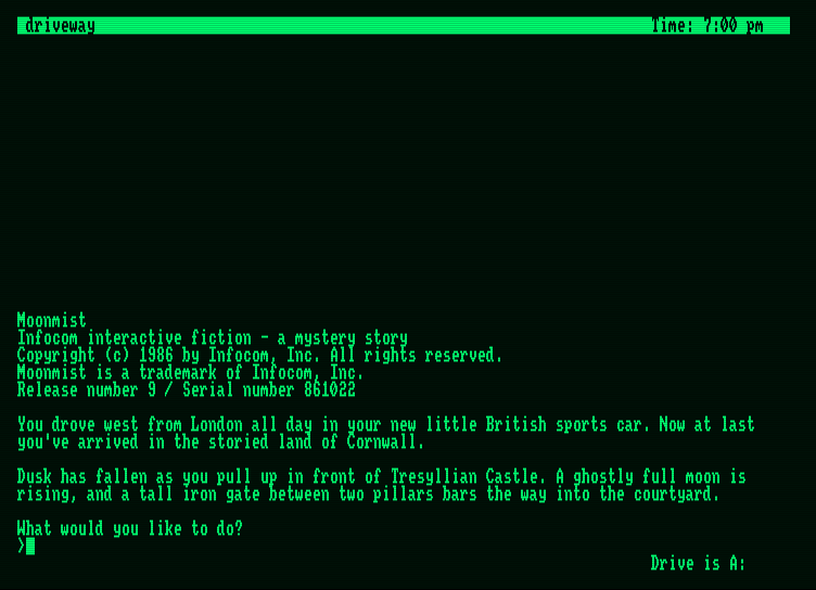 Moonmist Amstrad PCW Screenshot: Starting screen.