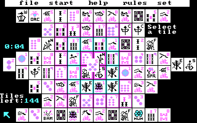 Shanghai IBM PC/Compatibles Screenshot: Starting a new game.