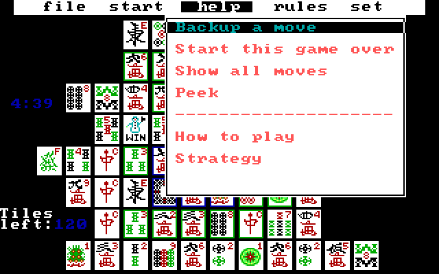 Shanghai IBM PC/Compatibles Screenshot: One of the game menus; undo the last move?