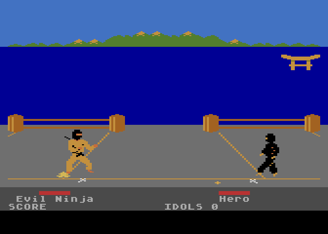 Ninja Atari 8-bit Screenshot: Encountered an enemy ninja!