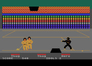 Ninja for Atari 8-bit - Use the holes in the floor to go up or down to different levels.