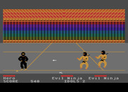 Ninja for Atari 8-bit - Throw weapons at enemies to attack from a safe distance...