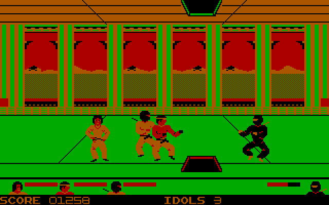 Ninja IBM PC/Compatibles Screenshot: Those ninjas in the red shirts are tougher to defeat.