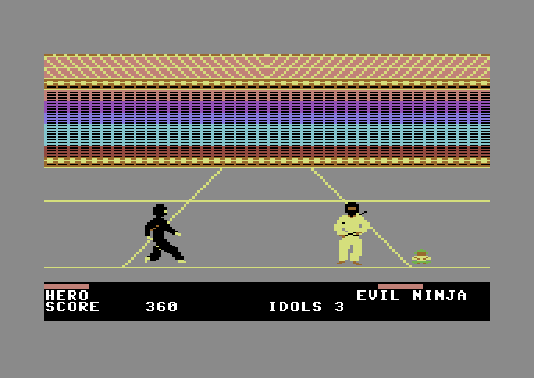 Ninja Commodore 64 Screenshot: Attempting to sneak up on a ninja.