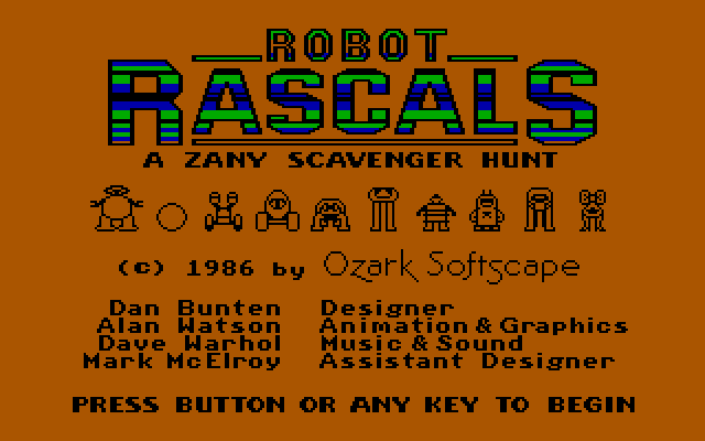 Robot Rascals IBM PC/Compatibles Screenshot: Title screen.
