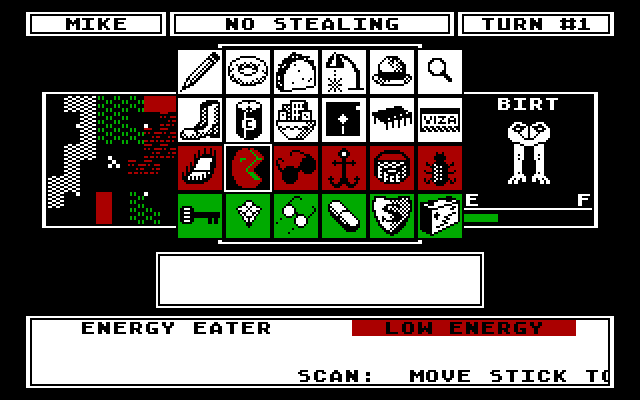 Robot Rascals IBM PC/Compatibles Screenshot: Choose an item to scan for.