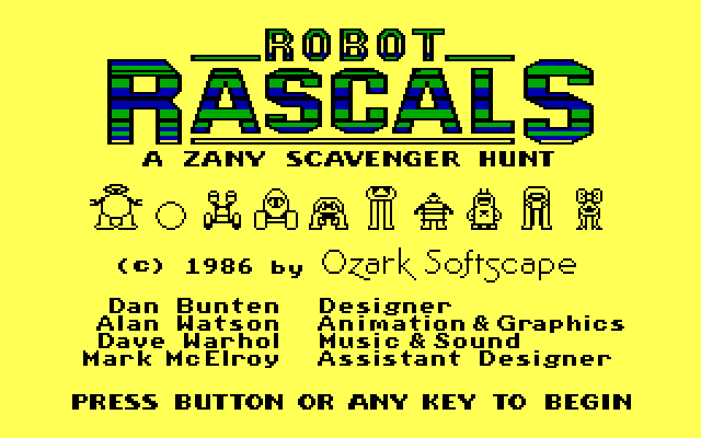 Robot Rascals IBM PC/Compatibles Screenshot: Title screen.
