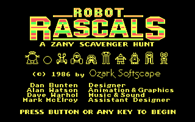 Robot Rascals IBM PC/Compatibles Screenshot: Title screen.