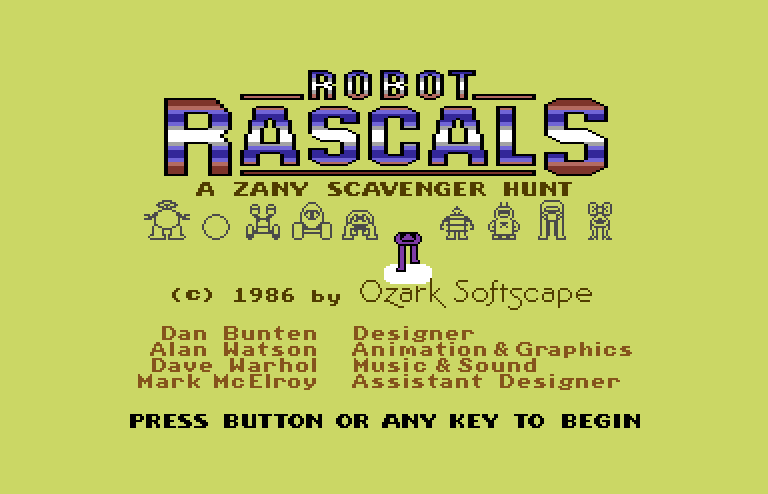 Robot Rascals Commodore 64 Screenshot: Title screen.