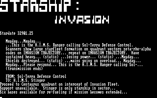 Starship: Invasion IBM PC/Compatibles Screenshot: Title screen.