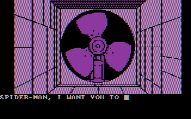 Questprobe featuring Spider-Man IBM PC/Compatibles Screenshot: I stopped the fan, now what?