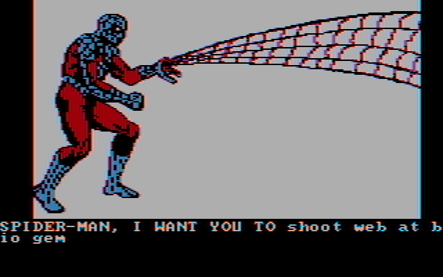 Questprobe featuring Spider-Man IBM PC/Compatibles Screenshot: You'll need to use your web occasionally...