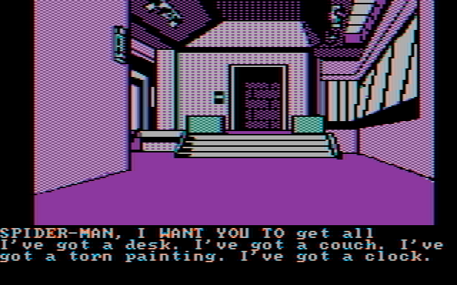 Questprobe featuring Spider-Man IBM PC/Compatibles Screenshot: I took some furniture, but is that really useful?