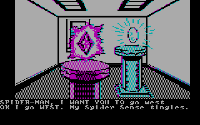 Questprobe featuring Spider-Man IBM PC/Compatibles Screenshot: My spider sense indicates danger nearby!