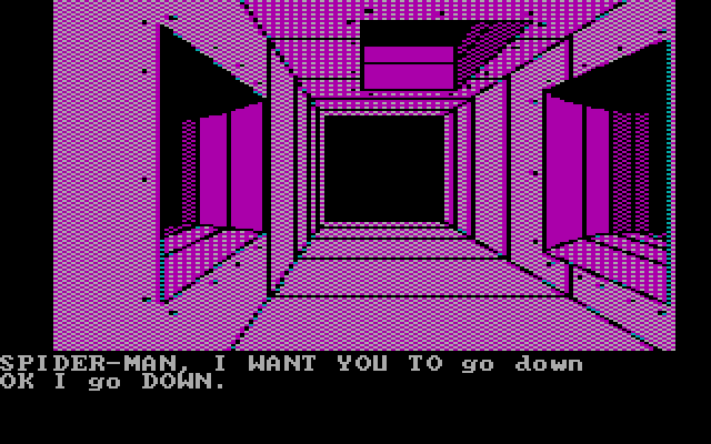 Questprobe featuring Spider-Man IBM PC/Compatibles Screenshot: Don't get lost exploring the ducts!