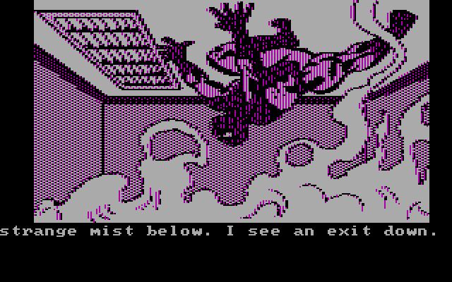 Questprobe featuring Spider-Man IBM PC/Compatibles Screenshot: There's a strange mist below...be careful!
