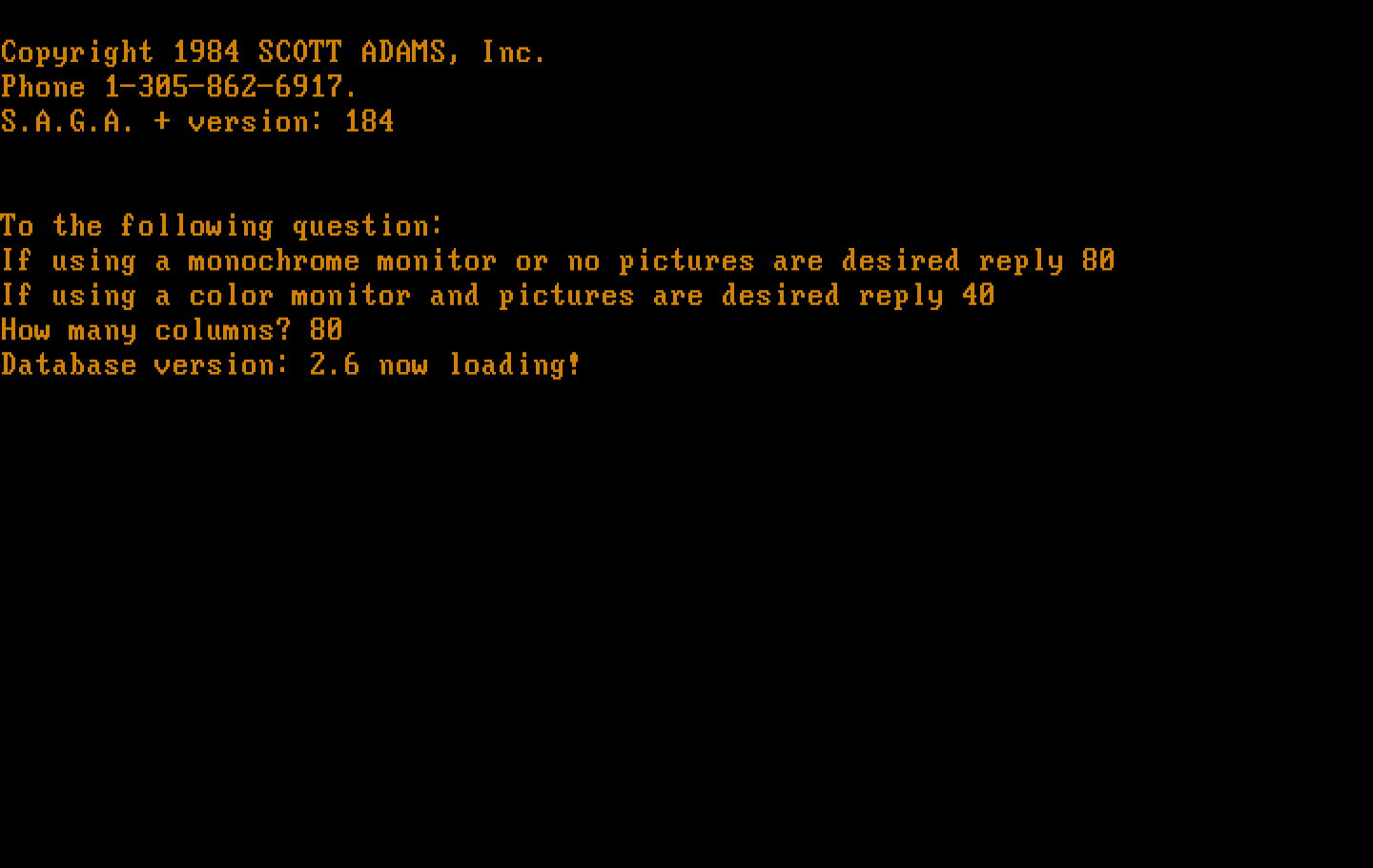 Questprobe featuring Spider-Man IBM PC/Compatibles Screenshot: Starting the game in 80-column mode.